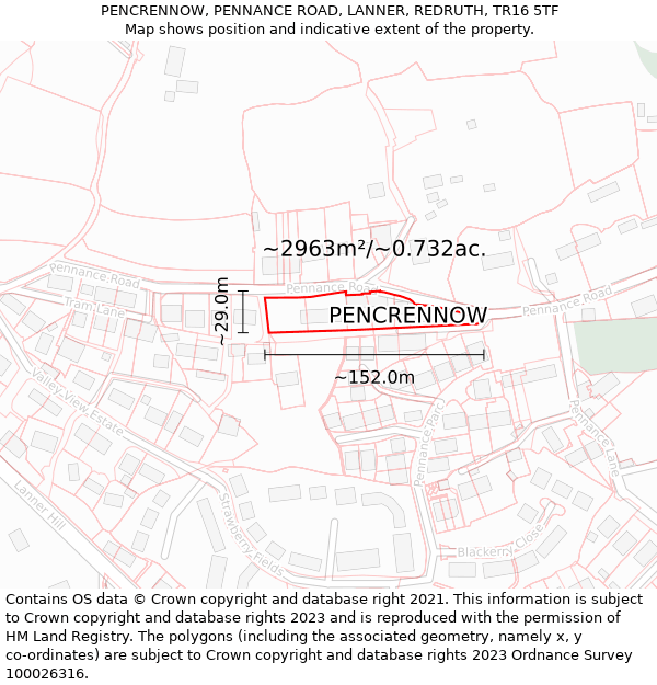 PENCRENNOW, PENNANCE ROAD, LANNER, REDRUTH, TR16 5TF: Plot and title map