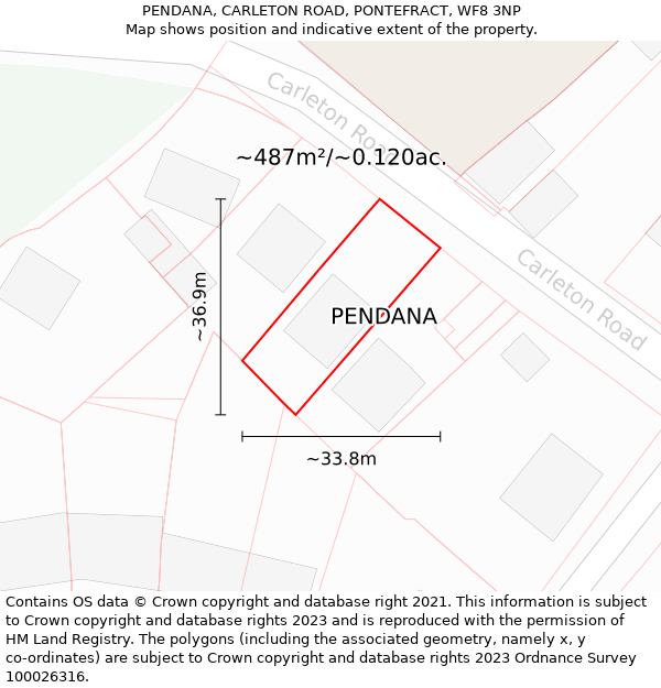 PENDANA, CARLETON ROAD, PONTEFRACT, WF8 3NP: Plot and title map