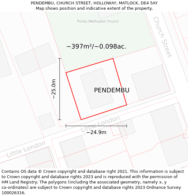 PENDEMBU, CHURCH STREET, HOLLOWAY, MATLOCK, DE4 5AY: Plot and title map