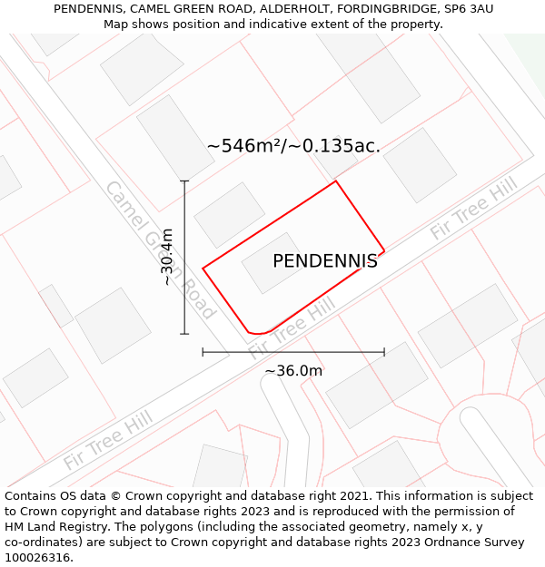 PENDENNIS, CAMEL GREEN ROAD, ALDERHOLT, FORDINGBRIDGE, SP6 3AU: Plot and title map