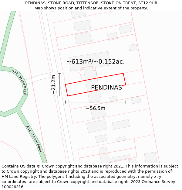 PENDINAS, STONE ROAD, TITTENSOR, STOKE-ON-TRENT, ST12 9HR: Plot and title map