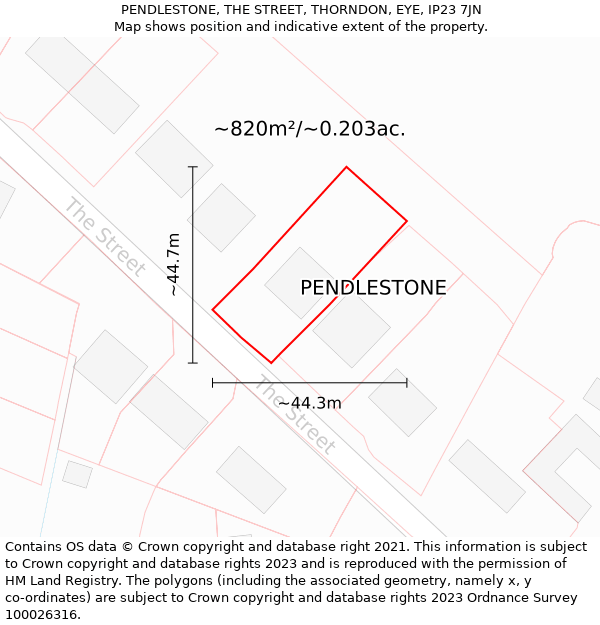 PENDLESTONE, THE STREET, THORNDON, EYE, IP23 7JN: Plot and title map