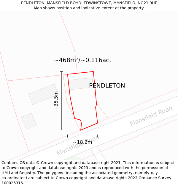 PENDLETON, MANSFIELD ROAD, EDWINSTOWE, MANSFIELD, NG21 9HE: Plot and title map