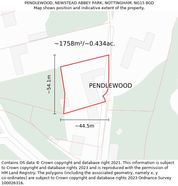 PENDLEWOOD, NEWSTEAD ABBEY PARK, NOTTINGHAM, NG15 8GD: Plot and title map
