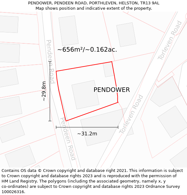 PENDOWER, PENDEEN ROAD, PORTHLEVEN, HELSTON, TR13 9AL: Plot and title map