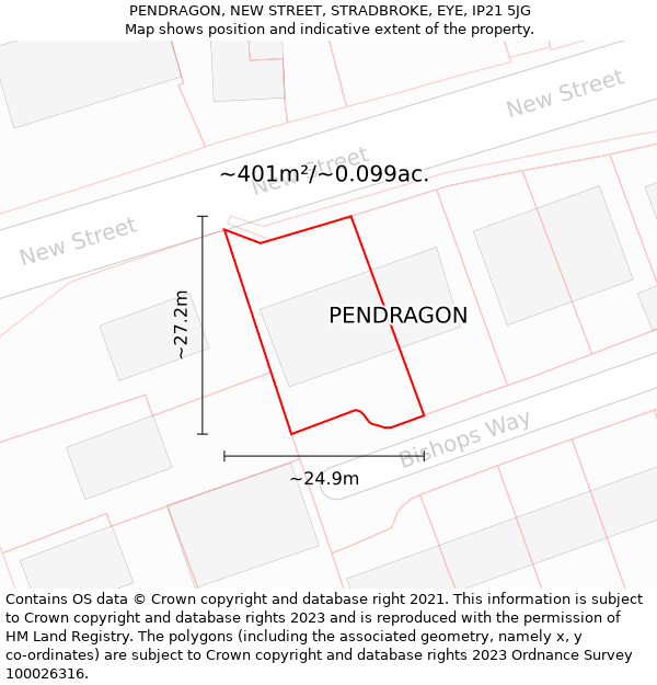 PENDRAGON, NEW STREET, STRADBROKE, EYE, IP21 5JG: Plot and title map