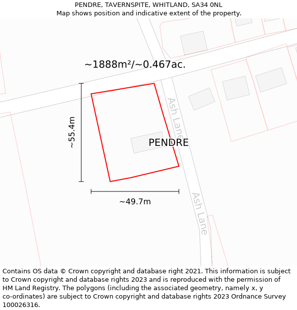 PENDRE, TAVERNSPITE, WHITLAND, SA34 0NL: Plot and title map