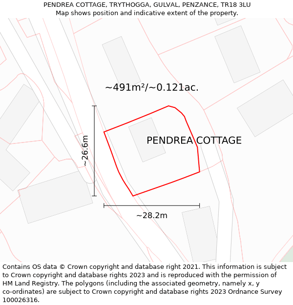 PENDREA COTTAGE, TRYTHOGGA, GULVAL, PENZANCE, TR18 3LU: Plot and title map