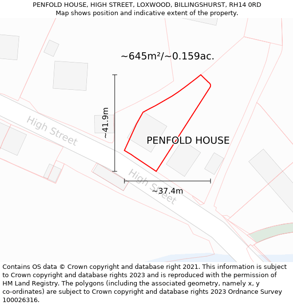 PENFOLD HOUSE, HIGH STREET, LOXWOOD, BILLINGSHURST, RH14 0RD: Plot and title map