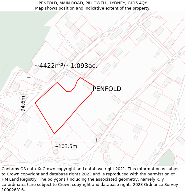 PENFOLD, MAIN ROAD, PILLOWELL, LYDNEY, GL15 4QY: Plot and title map
