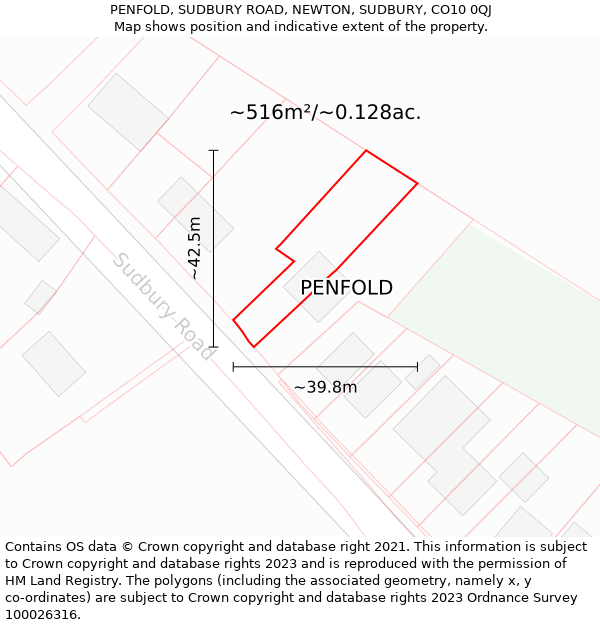 PENFOLD, SUDBURY ROAD, NEWTON, SUDBURY, CO10 0QJ: Plot and title map