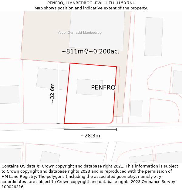 PENFRO, LLANBEDROG, PWLLHELI, LL53 7NU: Plot and title map