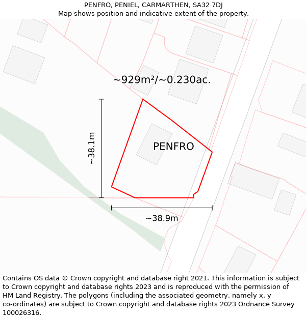 PENFRO, PENIEL, CARMARTHEN, SA32 7DJ: Plot and title map