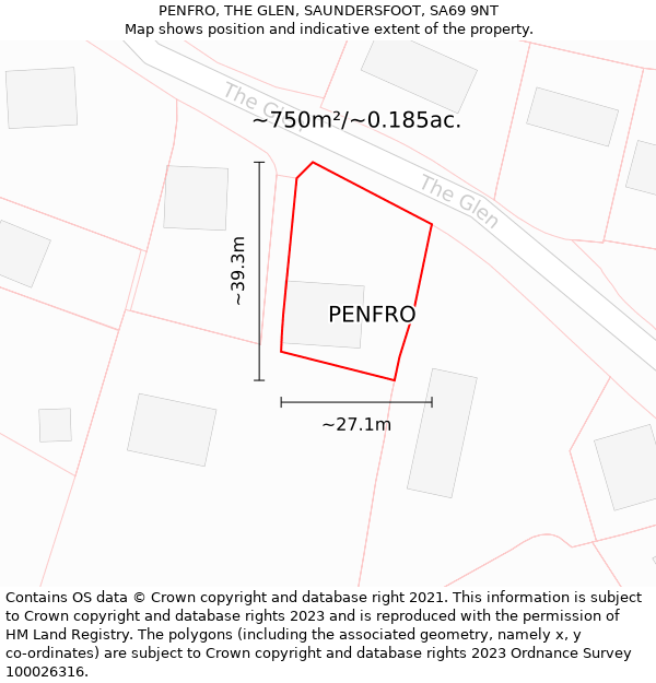 PENFRO, THE GLEN, SAUNDERSFOOT, SA69 9NT: Plot and title map