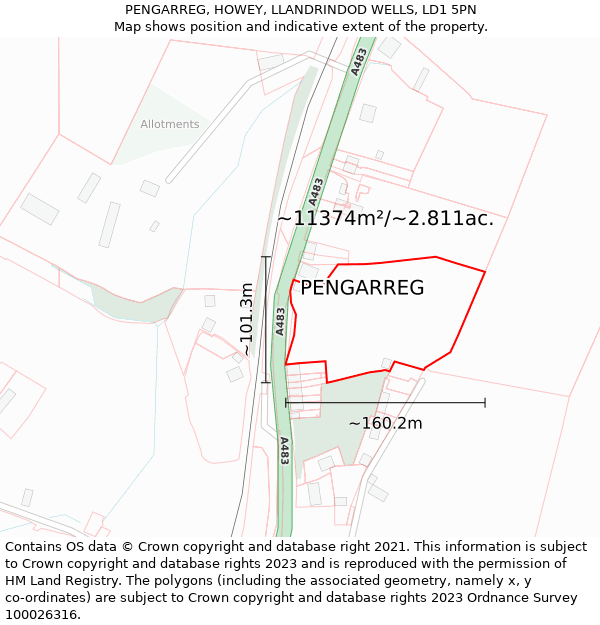 PENGARREG, HOWEY, LLANDRINDOD WELLS, LD1 5PN: Plot and title map