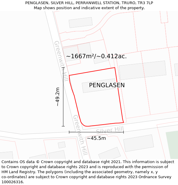 PENGLASEN, SILVER HILL, PERRANWELL STATION, TRURO, TR3 7LP: Plot and title map