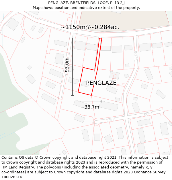 PENGLAZE, BRENTFIELDS, LOOE, PL13 2JJ: Plot and title map