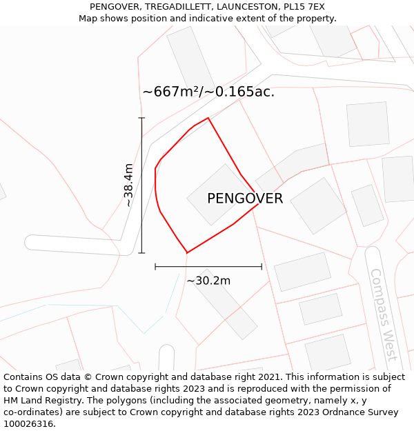 PENGOVER, TREGADILLETT, LAUNCESTON, PL15 7EX: Plot and title map