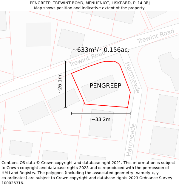 PENGREEP, TREWINT ROAD, MENHENIOT, LISKEARD, PL14 3RJ: Plot and title map