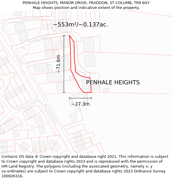 PENHALE HEIGHTS, MANOR DRIVE, FRADDON, ST COLUMB, TR9 6GY: Plot and title map