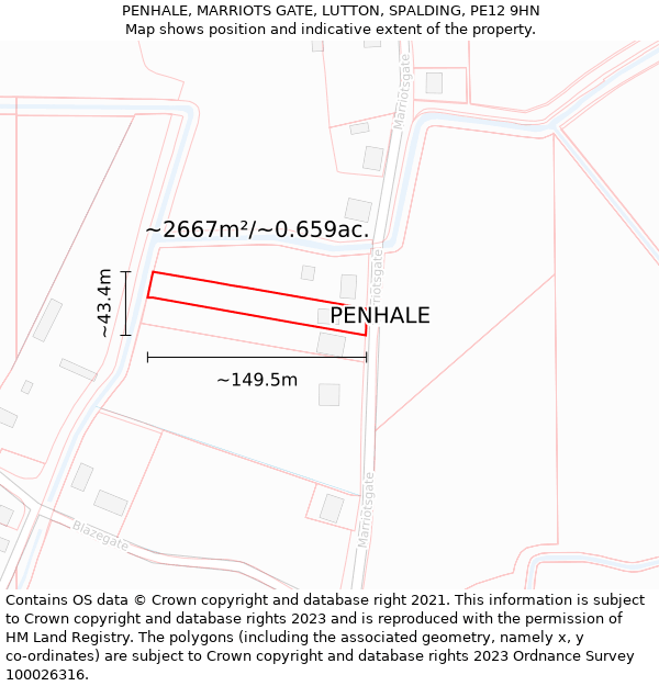 PENHALE, MARRIOTS GATE, LUTTON, SPALDING, PE12 9HN: Plot and title map