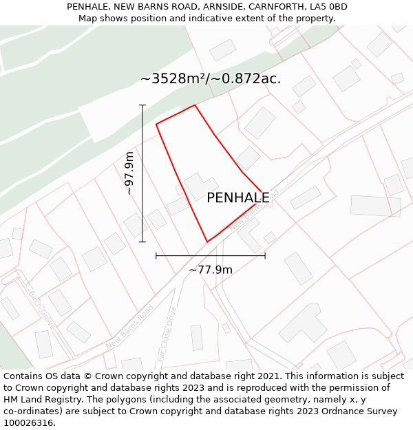PENHALE, NEW BARNS ROAD, ARNSIDE, CARNFORTH, LA5 0BD: Plot and title map