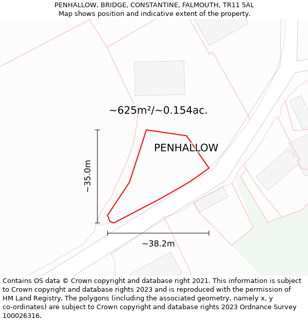 PENHALLOW, BRIDGE, CONSTANTINE, FALMOUTH, TR11 5AL: Plot and title map