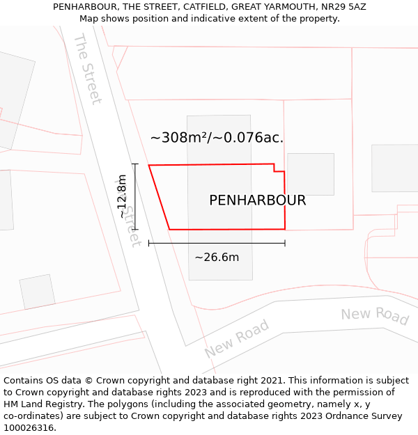 PENHARBOUR, THE STREET, CATFIELD, GREAT YARMOUTH, NR29 5AZ: Plot and title map