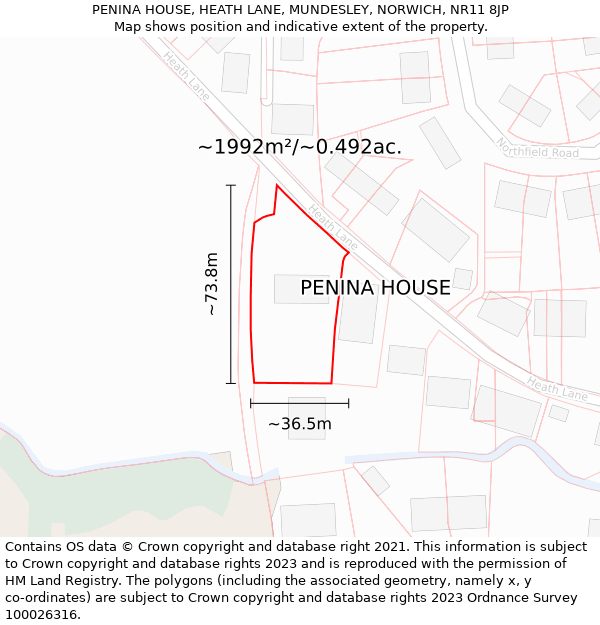 PENINA HOUSE, HEATH LANE, MUNDESLEY, NORWICH, NR11 8JP: Plot and title map