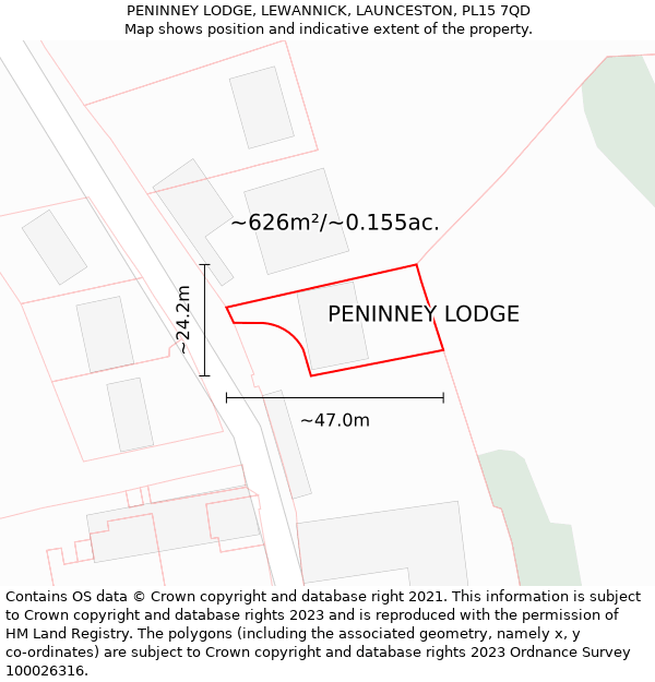 PENINNEY LODGE, LEWANNICK, LAUNCESTON, PL15 7QD: Plot and title map