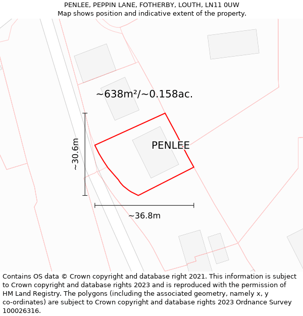 PENLEE, PEPPIN LANE, FOTHERBY, LOUTH, LN11 0UW: Plot and title map