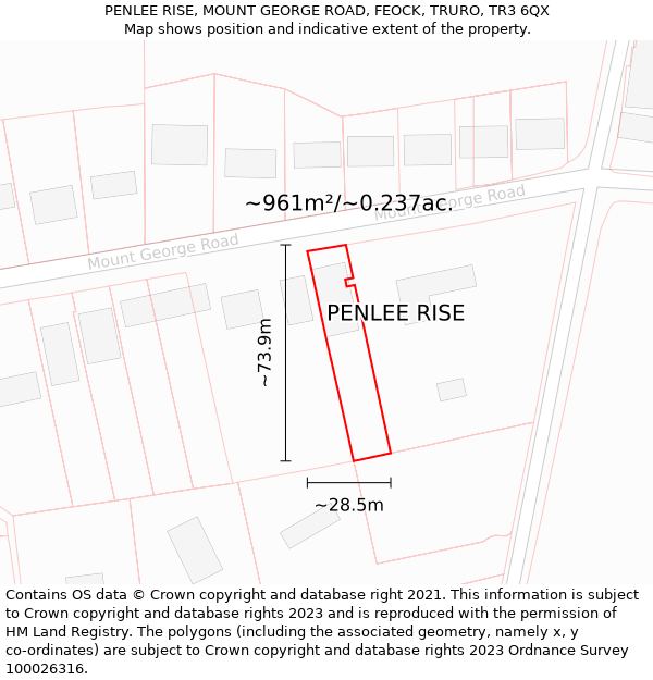 PENLEE RISE, MOUNT GEORGE ROAD, FEOCK, TRURO, TR3 6QX: Plot and title map