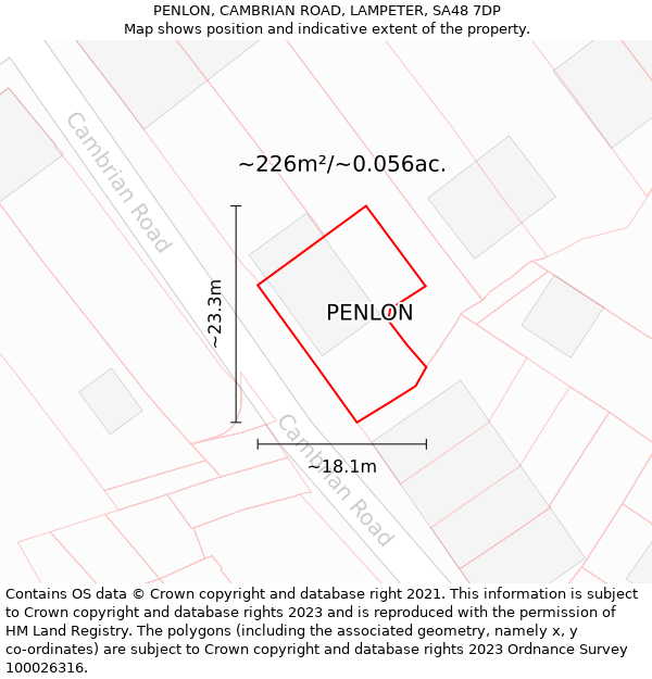 PENLON, CAMBRIAN ROAD, LAMPETER, SA48 7DP: Plot and title map