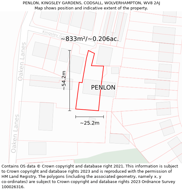 PENLON, KINGSLEY GARDENS, CODSALL, WOLVERHAMPTON, WV8 2AJ: Plot and title map