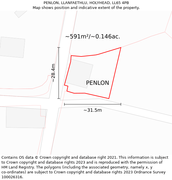 PENLON, LLANFAETHLU, HOLYHEAD, LL65 4PB: Plot and title map