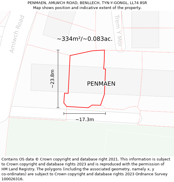 PENMAEN, AMLWCH ROAD, BENLLECH, TYN-Y-GONGL, LL74 8SR: Plot and title map