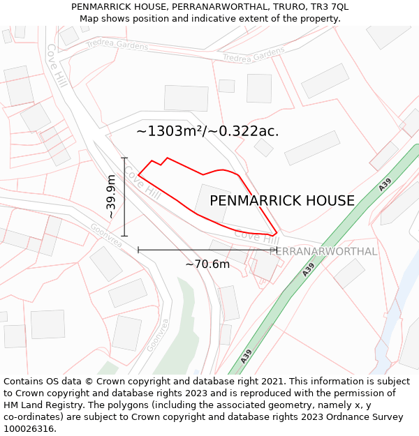 PENMARRICK HOUSE, PERRANARWORTHAL, TRURO, TR3 7QL: Plot and title map