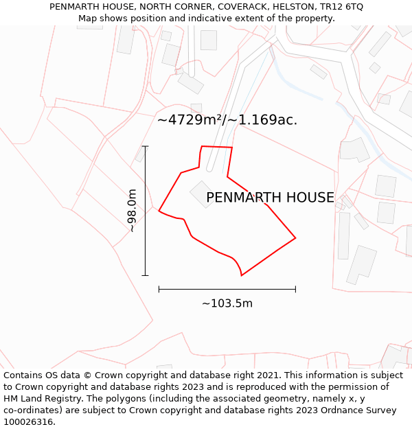 PENMARTH HOUSE, NORTH CORNER, COVERACK, HELSTON, TR12 6TQ: Plot and title map