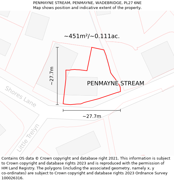 PENMAYNE STREAM, PENMAYNE, WADEBRIDGE, PL27 6NE: Plot and title map
