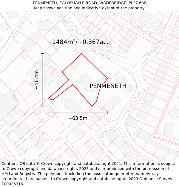 PENMENETH, EGLOSHAYLE ROAD, WADEBRIDGE, PL27 6AB: Plot and title map