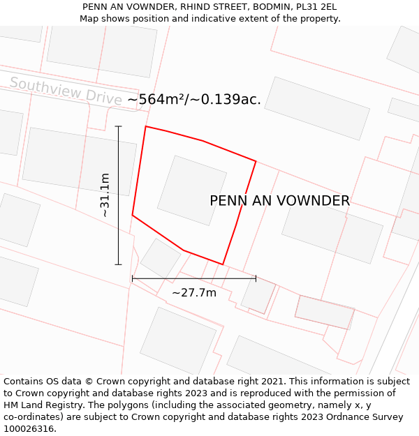 PENN AN VOWNDER, RHIND STREET, BODMIN, PL31 2EL: Plot and title map