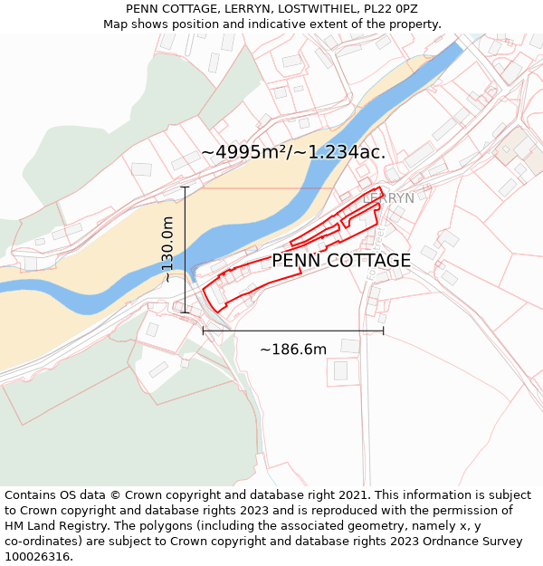 PENN COTTAGE, LERRYN, LOSTWITHIEL, PL22 0PZ: Plot and title map