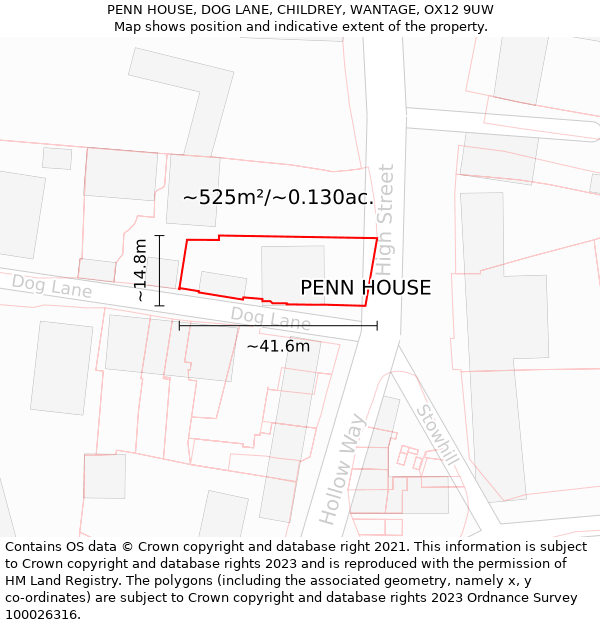 PENN HOUSE, DOG LANE, CHILDREY, WANTAGE, OX12 9UW: Plot and title map