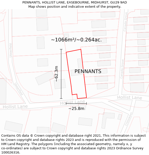 PENNANTS, HOLLIST LANE, EASEBOURNE, MIDHURST, GU29 9AD: Plot and title map