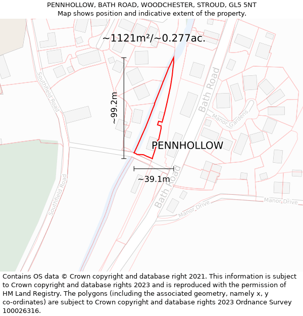 PENNHOLLOW, BATH ROAD, WOODCHESTER, STROUD, GL5 5NT: Plot and title map