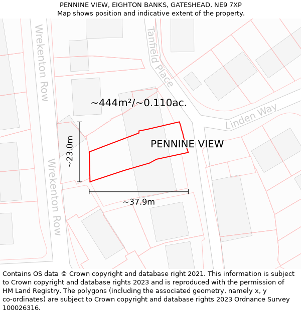 PENNINE VIEW, EIGHTON BANKS, GATESHEAD, NE9 7XP: Plot and title map