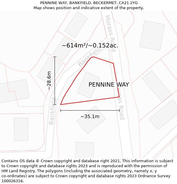 PENNINE WAY, BANKFIELD, BECKERMET, CA21 2YG: Plot and title map