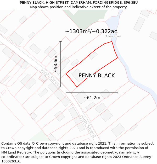 PENNY BLACK, HIGH STREET, DAMERHAM, FORDINGBRIDGE, SP6 3EU: Plot and title map