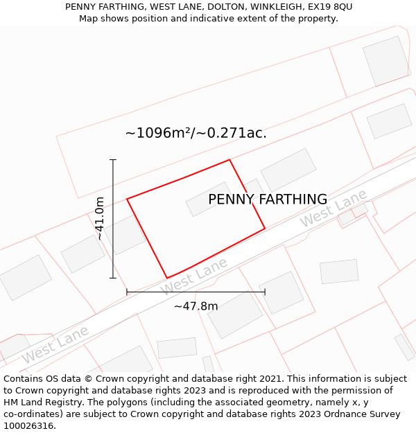 PENNY FARTHING, WEST LANE, DOLTON, WINKLEIGH, EX19 8QU: Plot and title map