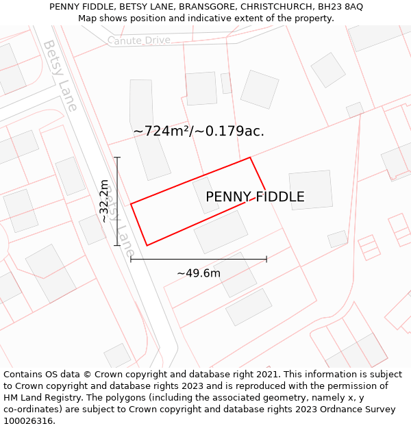 PENNY FIDDLE, BETSY LANE, BRANSGORE, CHRISTCHURCH, BH23 8AQ: Plot and title map